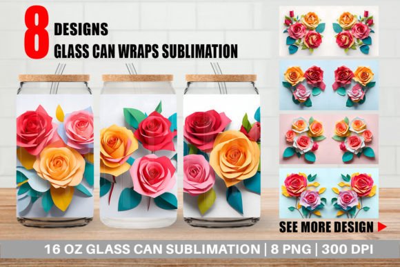 Download Glass Can 3D Paper Craft Roses - Craft Collection