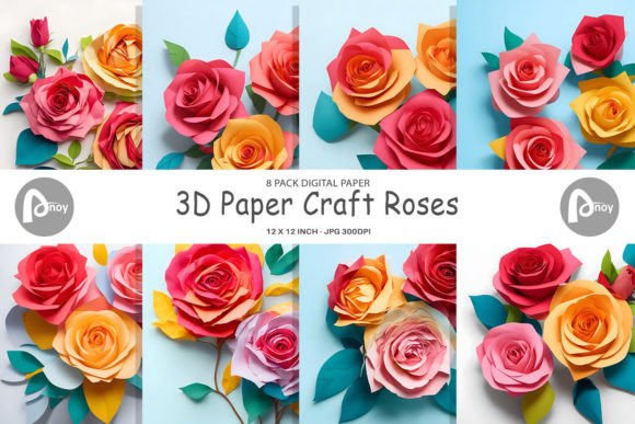 Download Digital Paper 3D Paper Craft Roses - Craft Collection